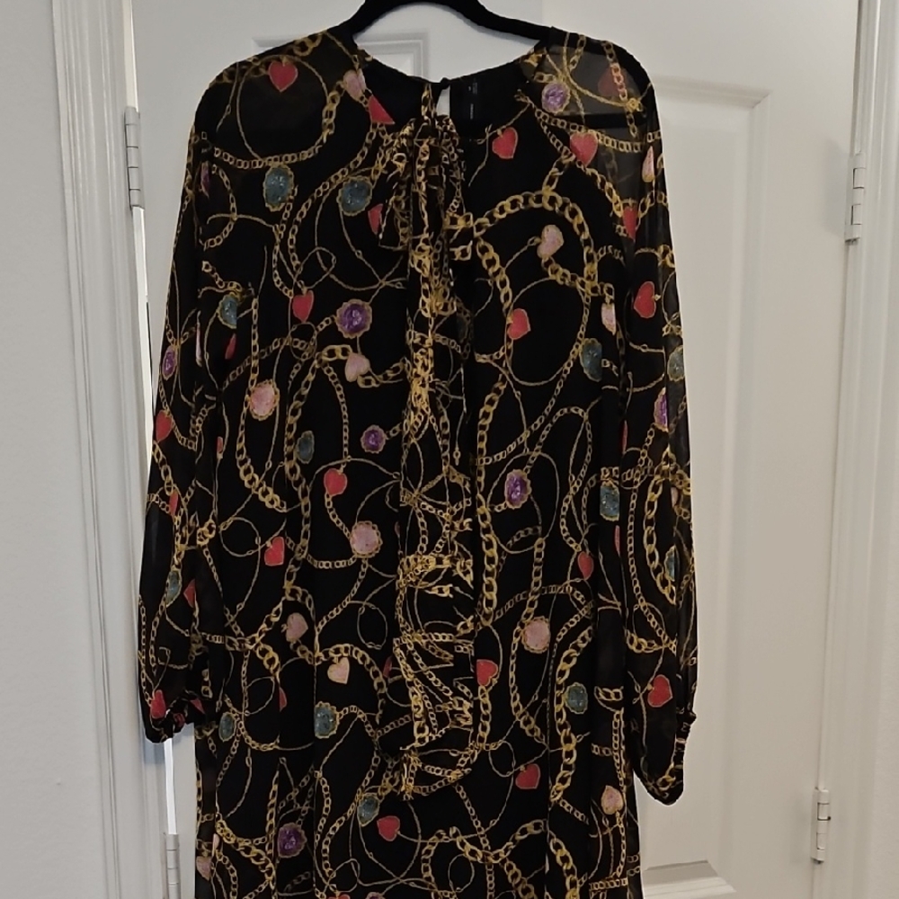 New York & Company Pink Tan Bishop Sleeve Dress